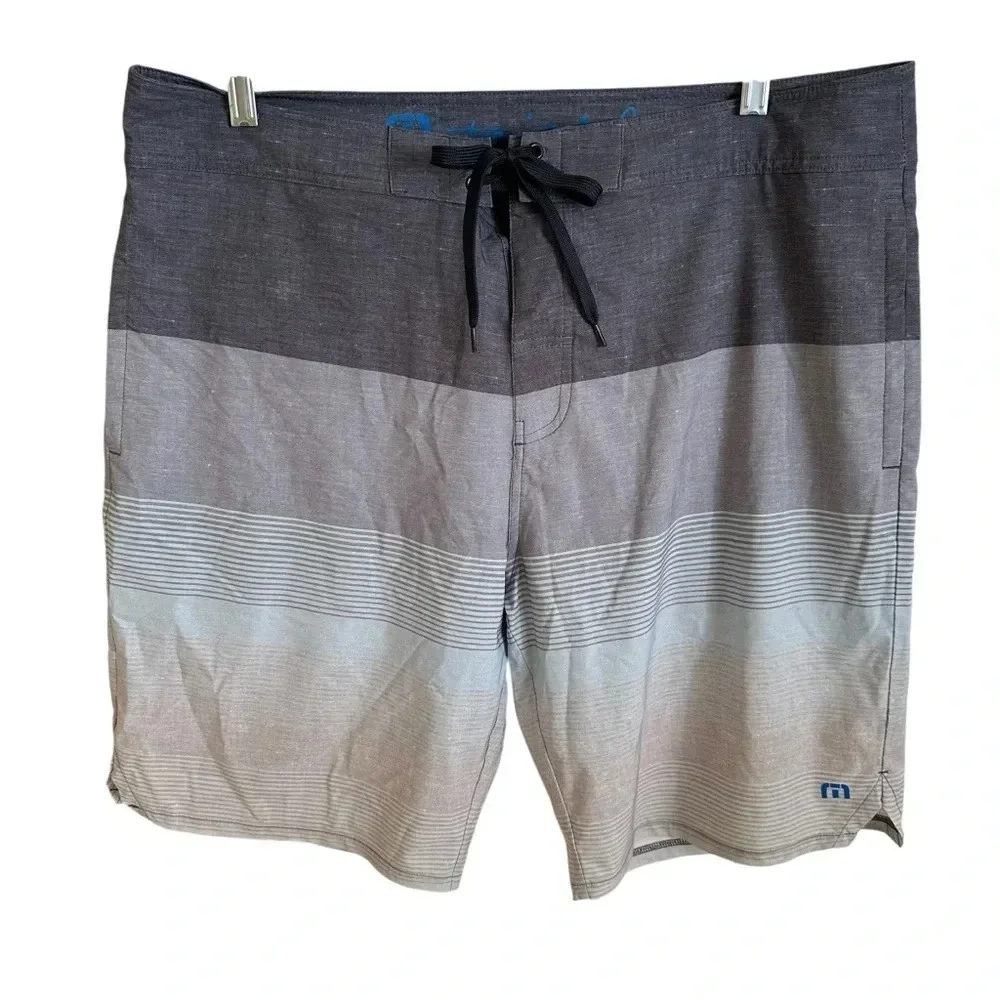 Travis Matthew Mens 36 Gray‎ Striped Board Shorts Swim Unlined Vacation